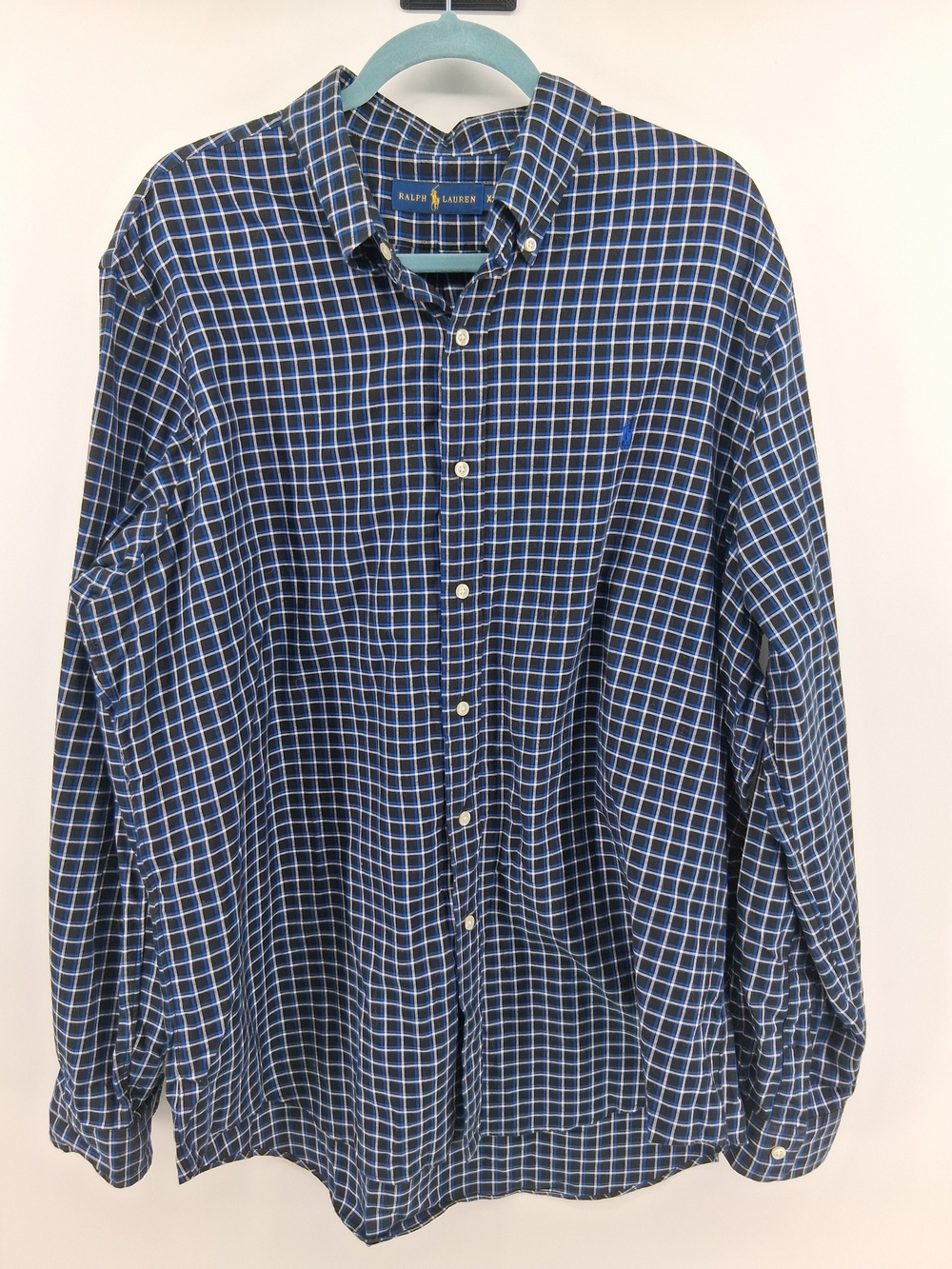 Lauren Ralph Lauren Blue and White Windowpane Button-Down Shirt